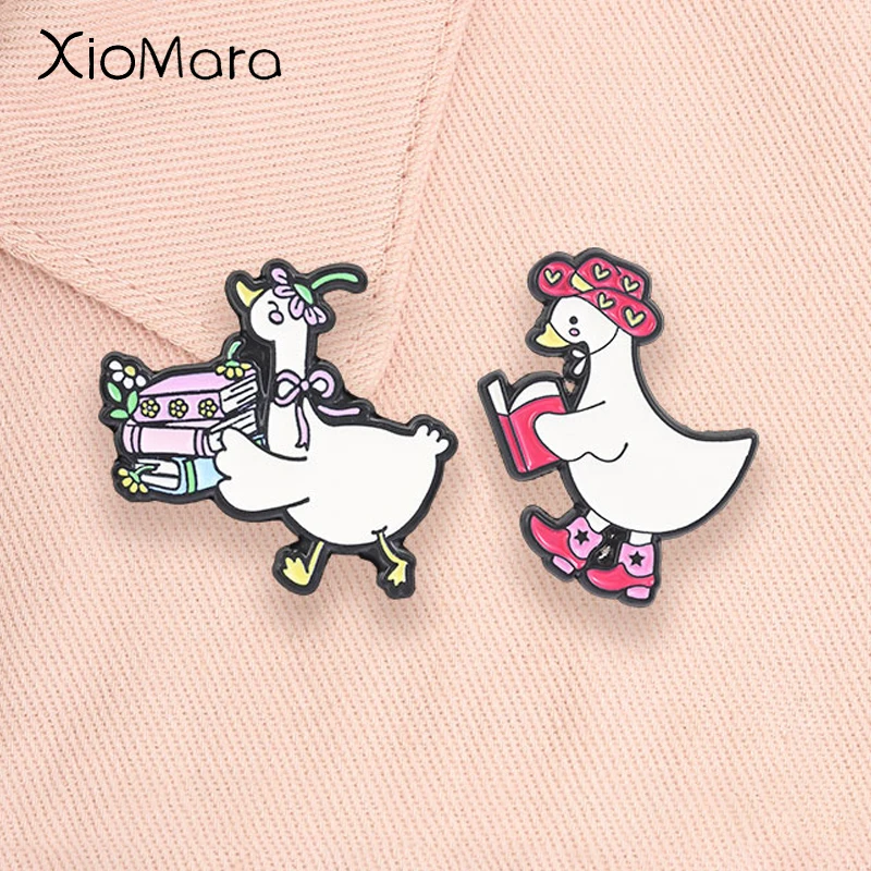 Cute Floral Book Goose Enamel Pins Western Cowboy Boots Cowboy Hat Goose Reading Book Brooches Lapel Badge Bookish Jewelry Gifts