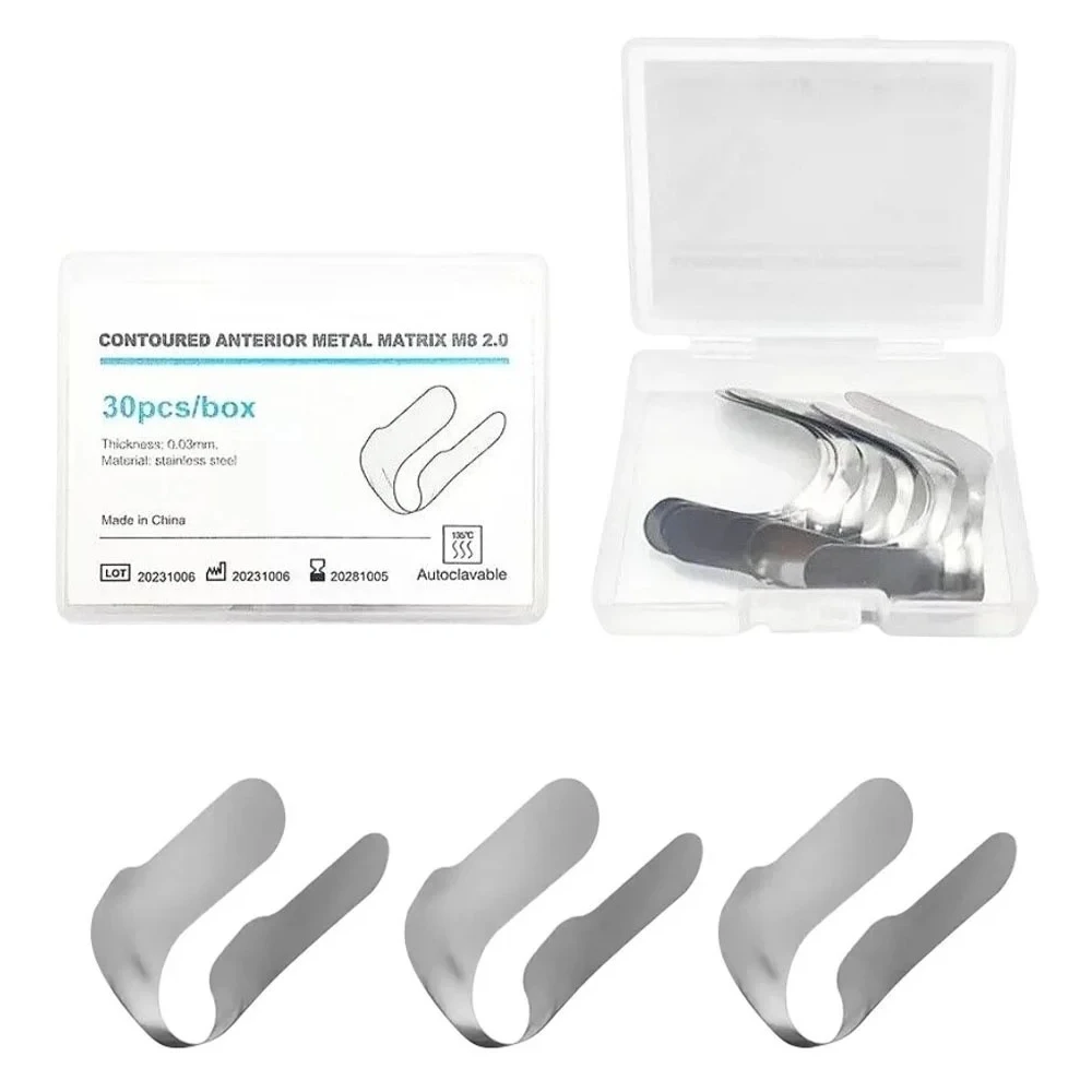 

30pcs /box Dental Contoured Matrix Band Stainless Steel Curved Anterior M8 Sectional Matrix System Matrices Dentistry Materials