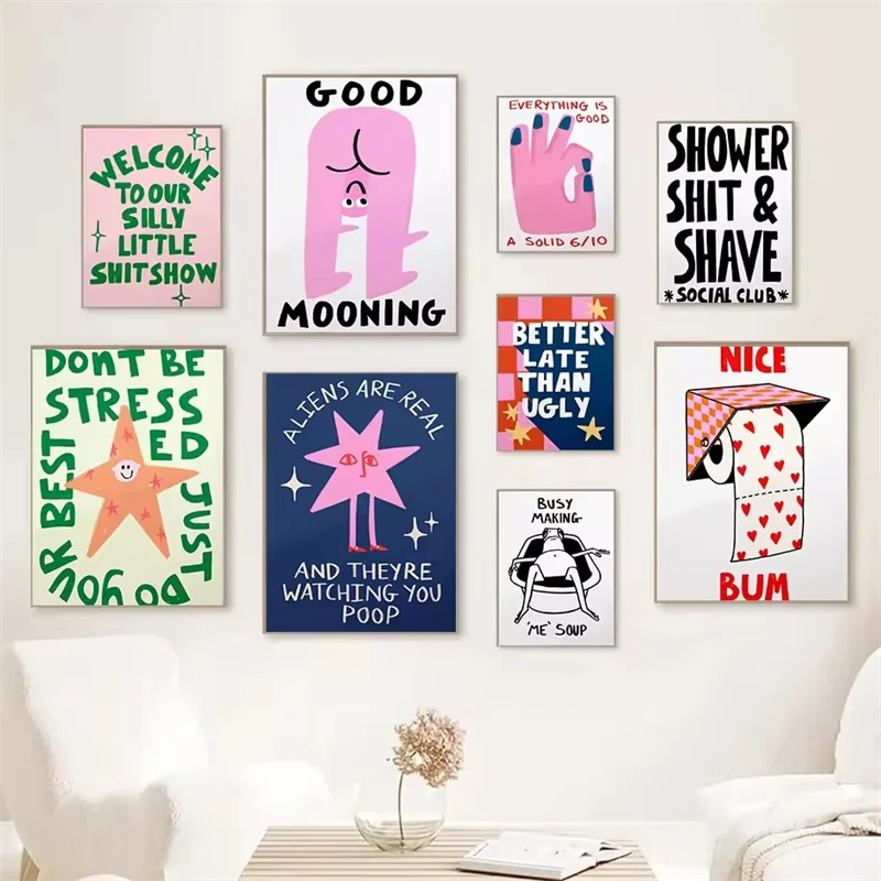 Humorous Slogan Nice Bum Abstract Canvas Print Modern Funny Illustration Art Prints Toilet Bathroom Wall Art Home Decor Poster