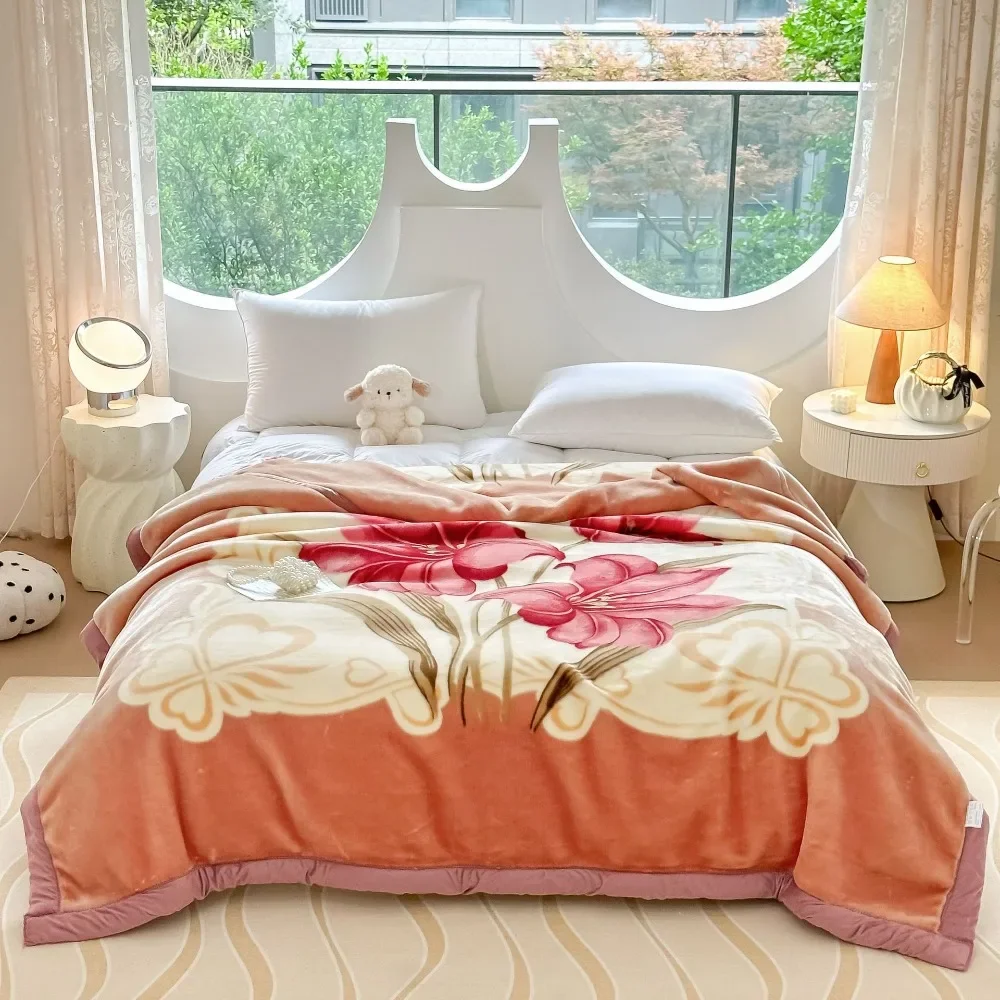 Thicken Autumn Winter Blanket Floral Print Thick Warm Soft Plush Blanket Bedroom Sofa Leisure Blanket Home Bedding Decoration