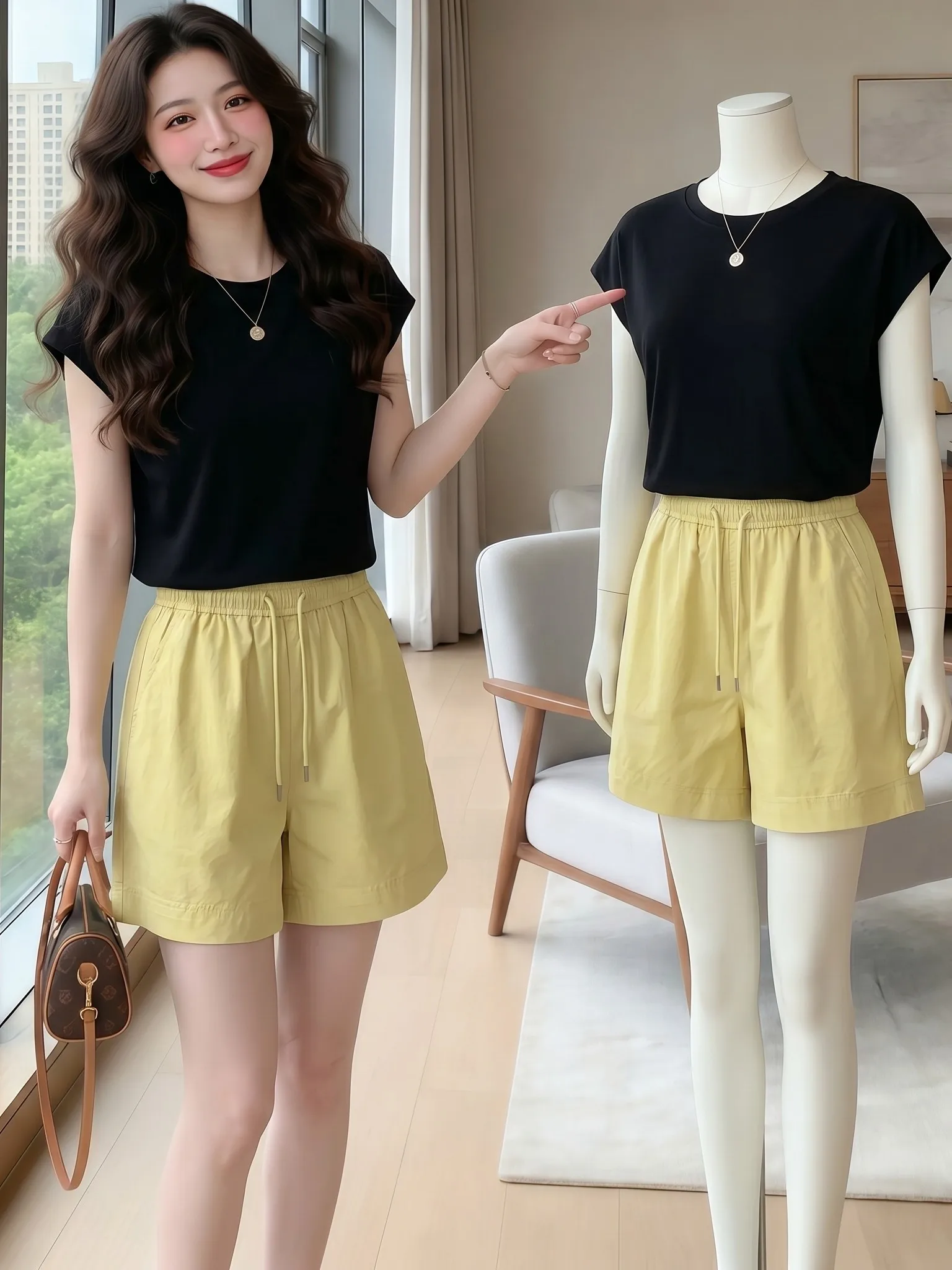 Unique Beautiful Elastic Waist Wide Leg Shorts Loose Slimming Lightweight Fashionable Simple Match Casual Pants