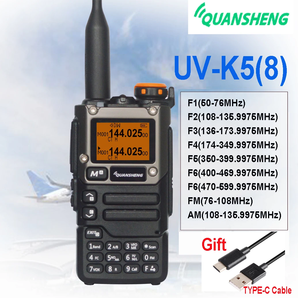 Quansheng-walkie-talkie portátil UV K5 (8) Am Fm, estación de conmutación de Radio bidireccional, receptor de Largo alcance inalámbrico Amateur K5