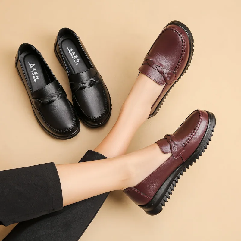 

2023 Autumn Breathable Female Shoes Genuine Leather Loafers Women Flats Casual Shoes Women's Soft Bottom Comfort Single Shoes