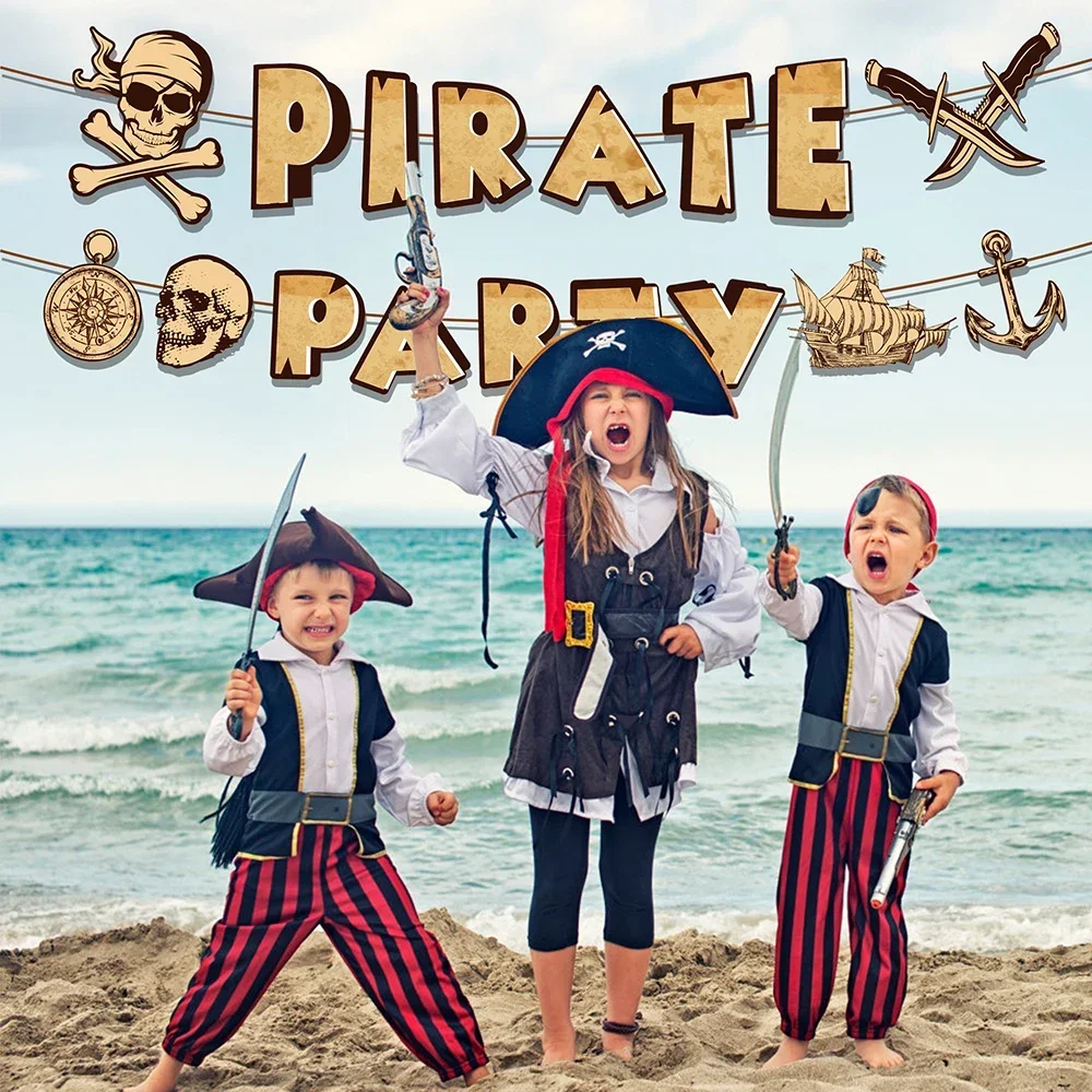 Cartoon Pirate Sea Sailing Birthday Party Hanging Banner Disposable Tableware Sets Tablecovers Halloween Baby Shower Party Decor