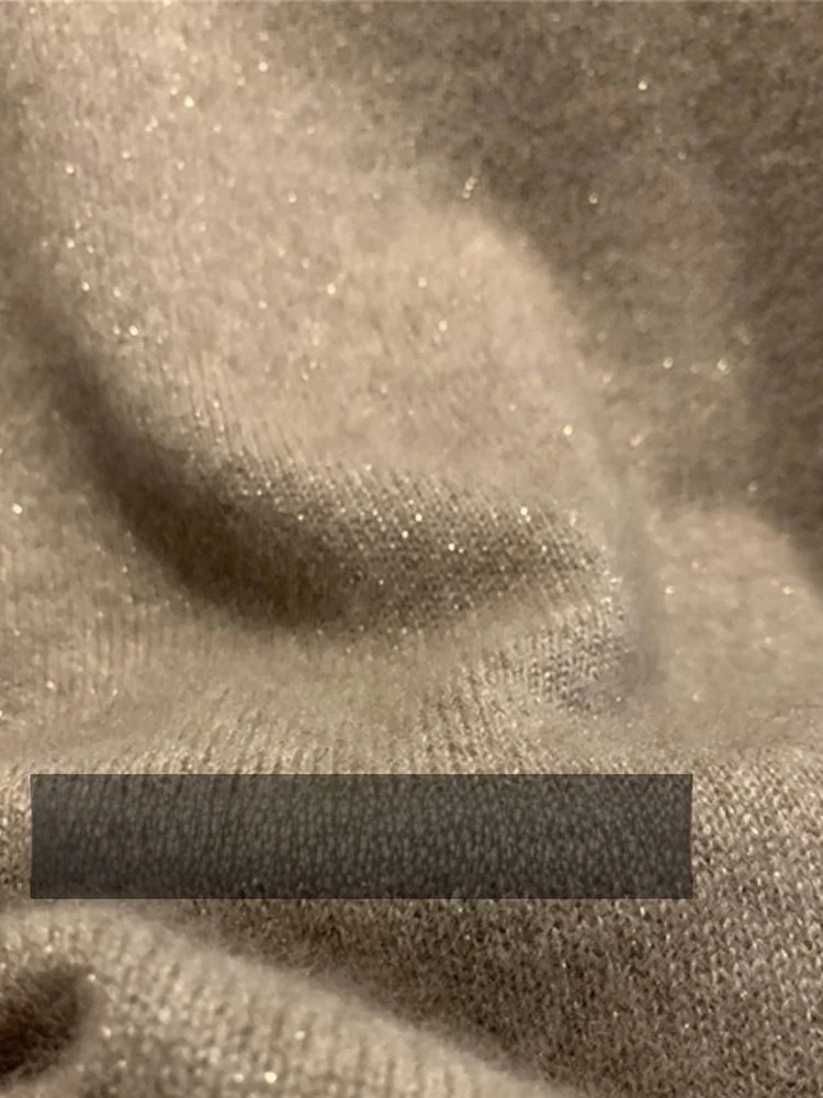 Fall Winter Short Knitted Cashmere Sweater Women's High Collar Shiny Thread Base Layer Light Maturity Commute Style Loose Fit