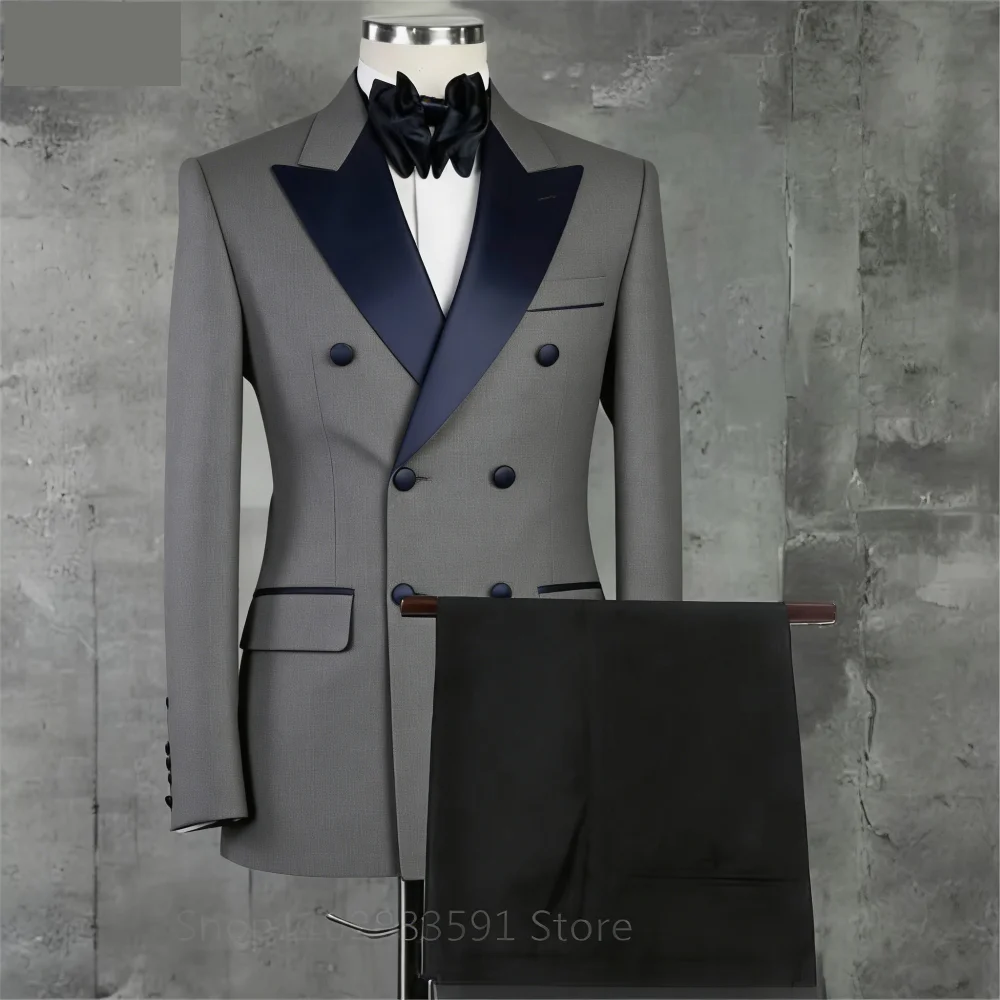 Men's Double-breasted Tailored Tuxedo White Personalized Peak Lapel Slim Fit Groomsmen Smoking Suit Casual Outfit Set