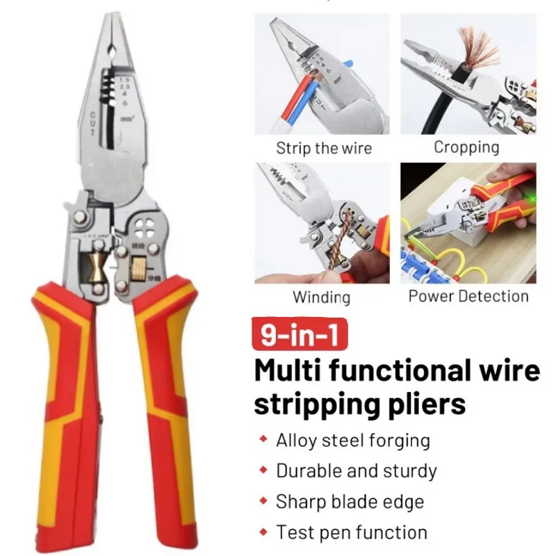 

Новый утолщенный многофункциональный инструмент для зачистки проводов 9-в-1 с функцией проверки электрического напряжения — это ручной инструмент.