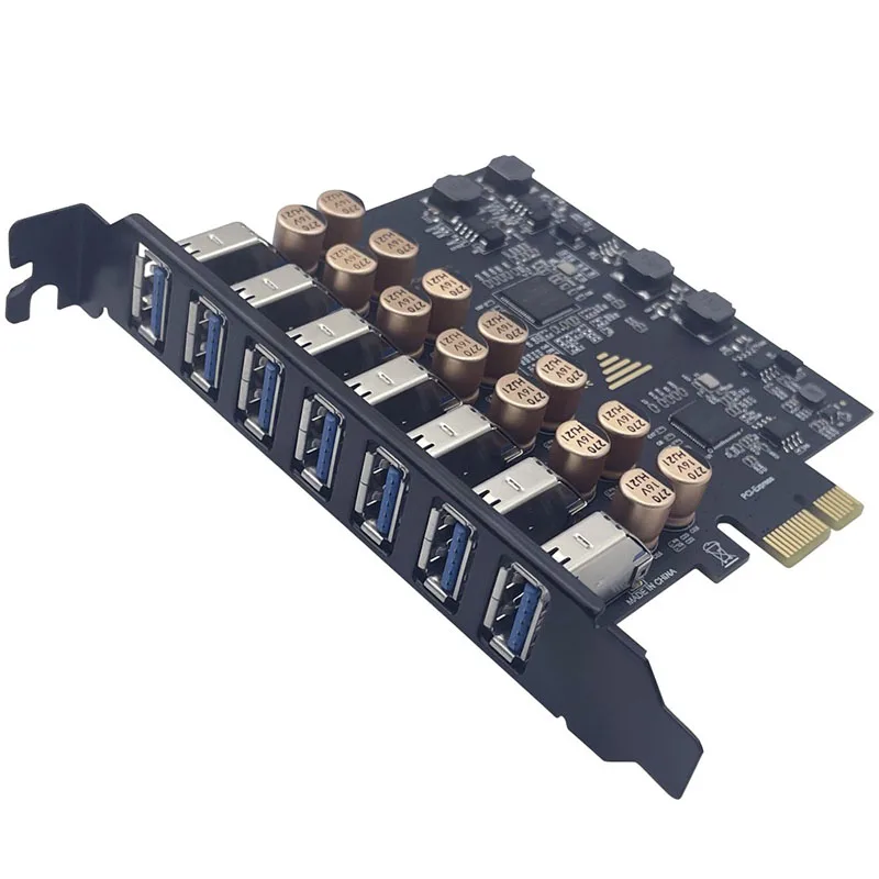 7 Port PCIE USB Expansion Card 7 Ports USB 3.2 GEN1 5Gbps High Speed Transmission Stable Power USB 3.2 GEN1 Front Expansion Card