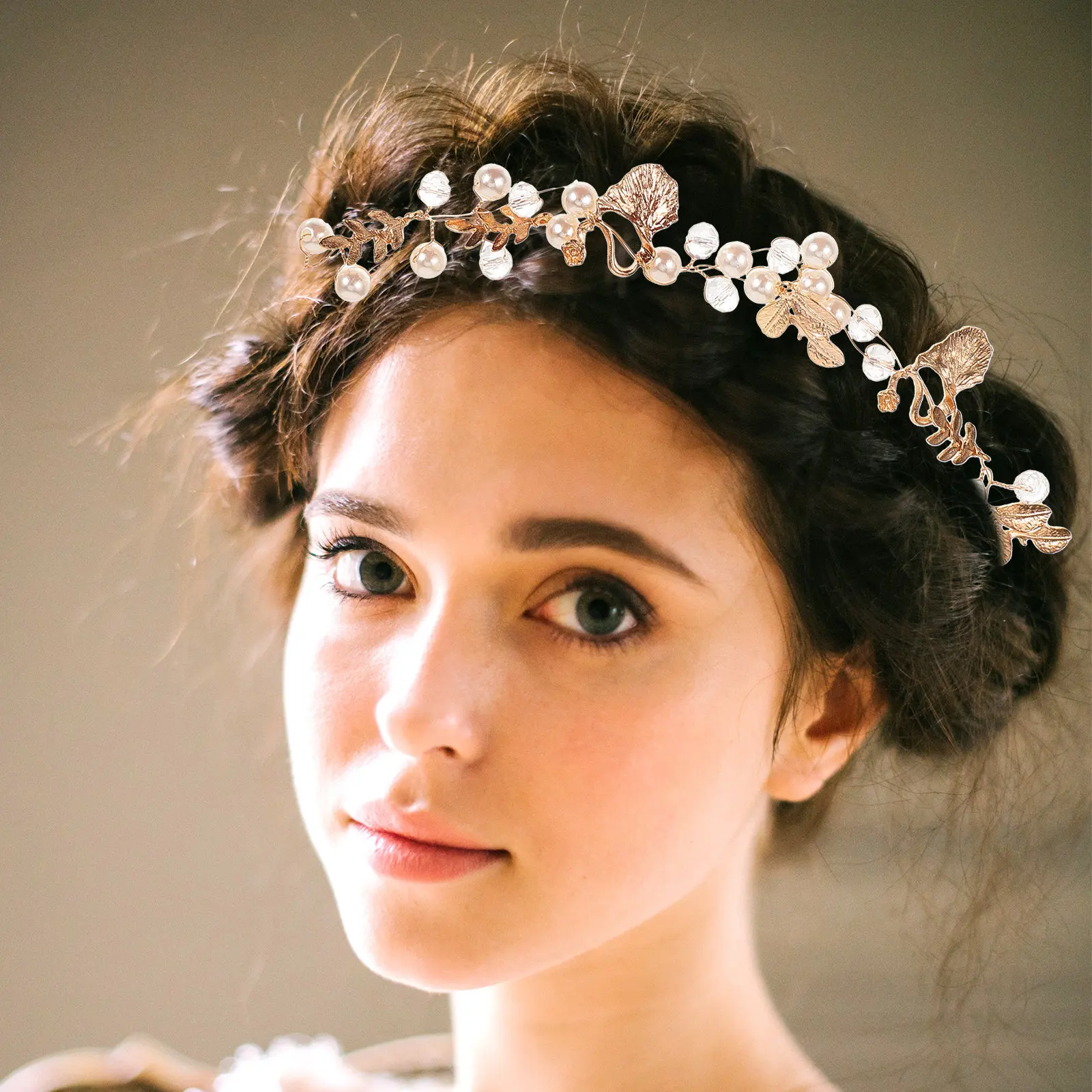 

Pearl Crown Headband Women Girls Hair Accessories Alloy Nautical Headbands D2428 Shallow Gold Hair Decor Ornament