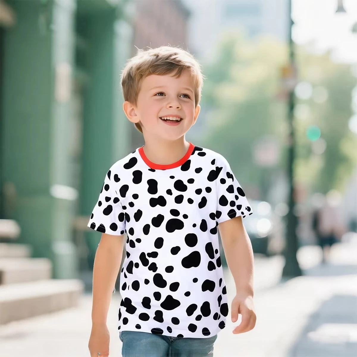 Boys Dalmatian T Shirt Kids Animal Dalmatian Dog 3D Printed Costume Child Summer Short Sleeve Tee Party Fancy Clothes 5-12Y