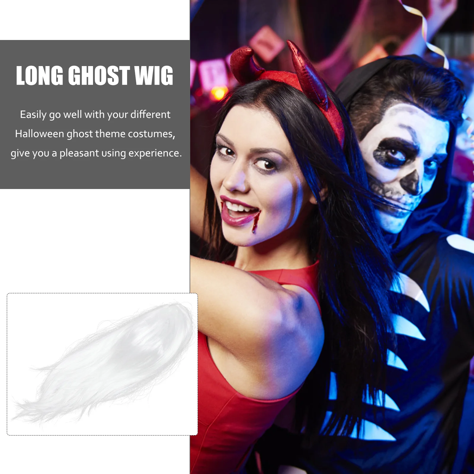 Yama Ghost – cheveux synthétiques longs et effrayants, blanc, pour Halloween, Cosplay, fête, mascarade, accessoire de Costume pour femmes et hommes