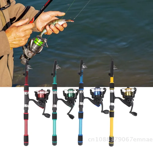 Caña de pescar telescópica de fibra de vidrio de 1,8 M con carrete giratorio, caña de pescar de mar portátil, juego de cañas de lanzamiento remoto, equipo incluido