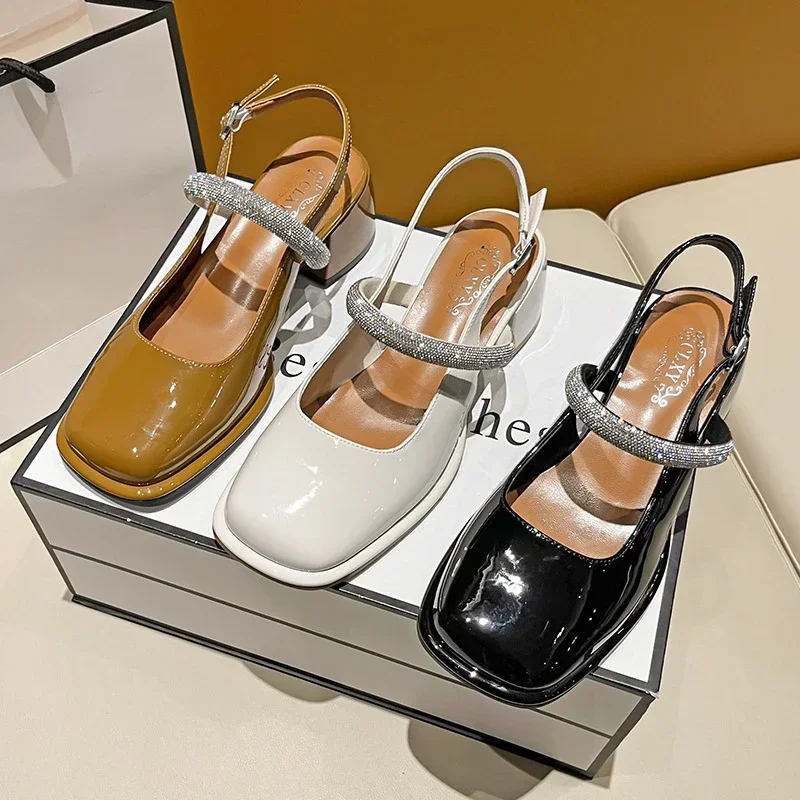 Autumn New Women\'s High Heels Fashion Chunky Heel Design Woman Casual Sandals Party and Work Wear Footwear Mules