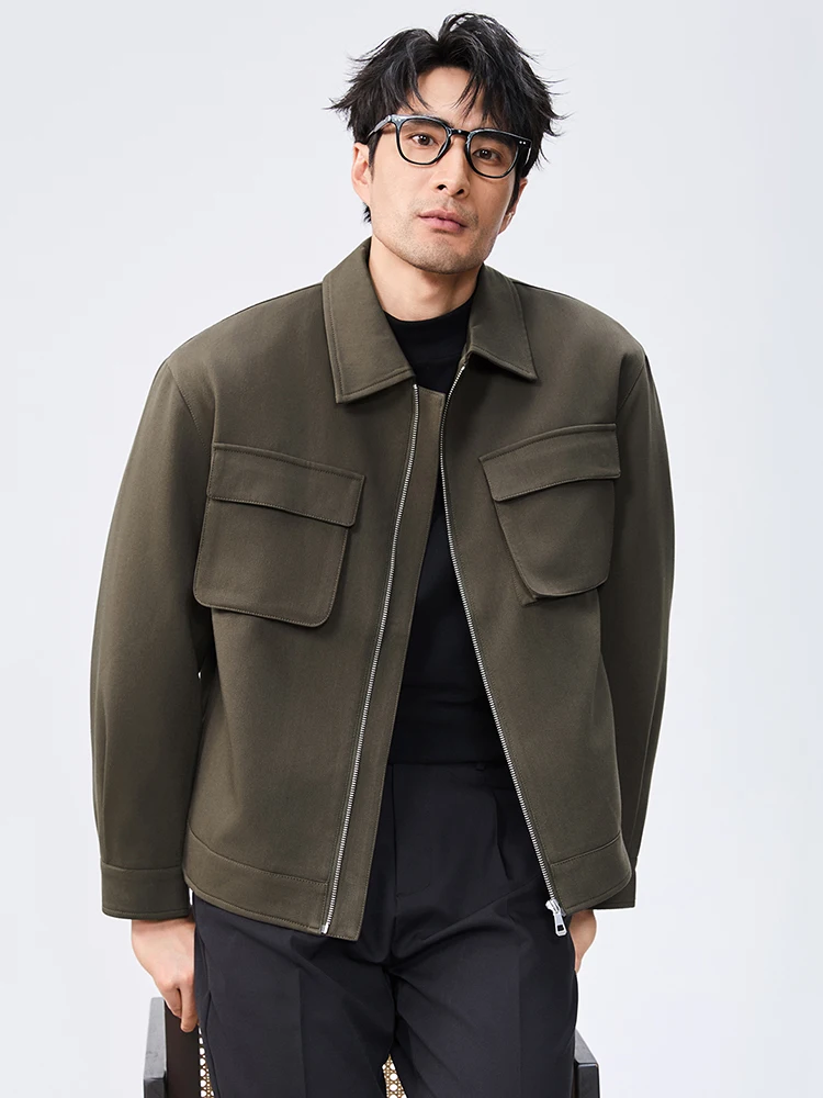 

Высококачественная мужская куртка с лацканами, осень 2025 г., повседневная короткая деловая куртка для руководителей, свободная ветрозащитная офисная ветровка