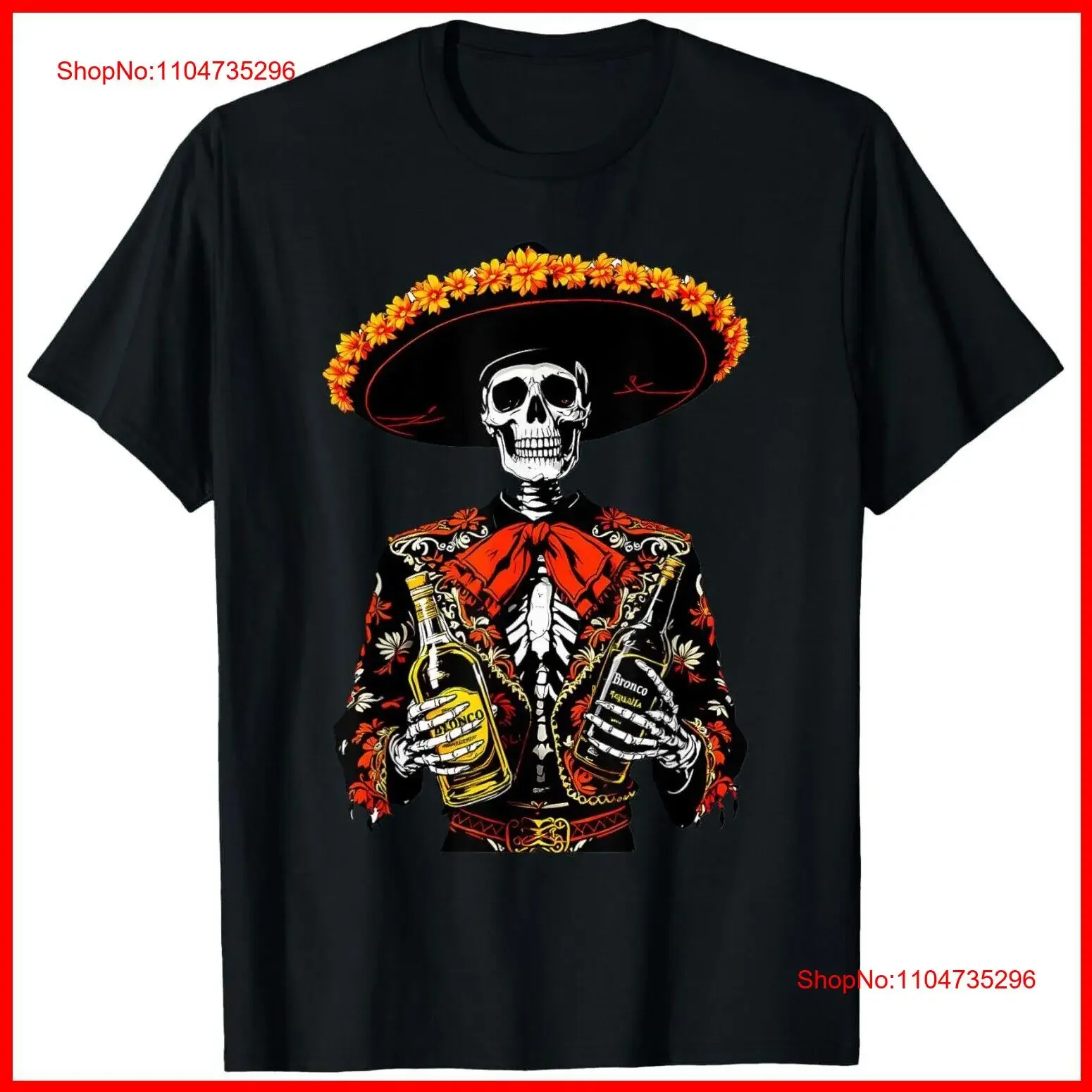 Squelette Tequila mexique Dia De Los Muertos mexicain noir coton t-shirt S 5XL vintage lavé mode doux respirant polyvalent