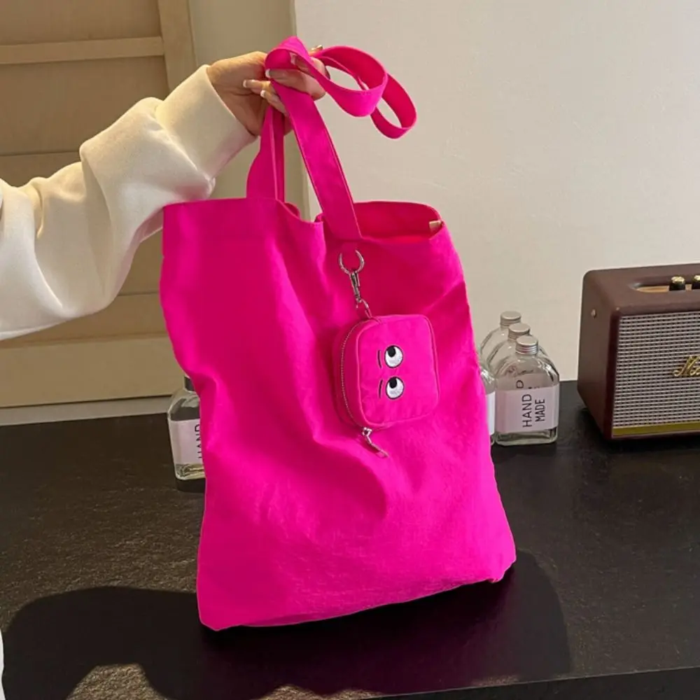 with Storage Bag Solid Color Shoulder Bag Big Eye Coin Purse Shopping Bag Foldable Shoulder Bag Large Capacity Korean Style