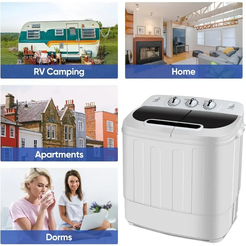 Portable Clothes Washing Machine Mini Twin Tub Washing Machine 13lbs Capacity with Spin Dryer,Compact Washer