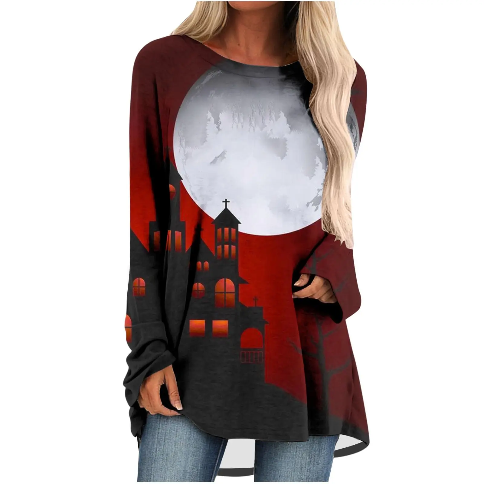 Scary Halloween T-shirt Cobwebs Graveyard Hands 3D Print Women Long Sleeve T Shirts Streetwear Woman Tunic Tees Tops Clothing