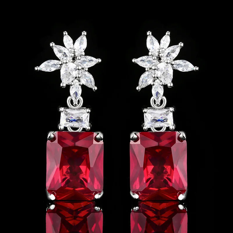 

New autumn and winter jewelry: gold-plated copper base with colored gemstones, corundum, elegant and simple earrings for women,