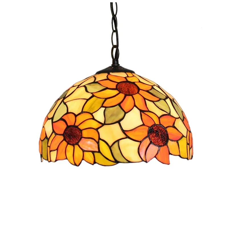 30CM American Country Idyllic Creative Sun Flower Classic Tiffany' Stained Glass Bedroom Balcony Corridor Pendent Lamp