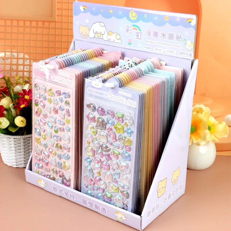 

New 3D Lenticular Rainbow Embossed Decal for Children, Cute Animal Rabbit, Decorative Phone and Planner Sticker