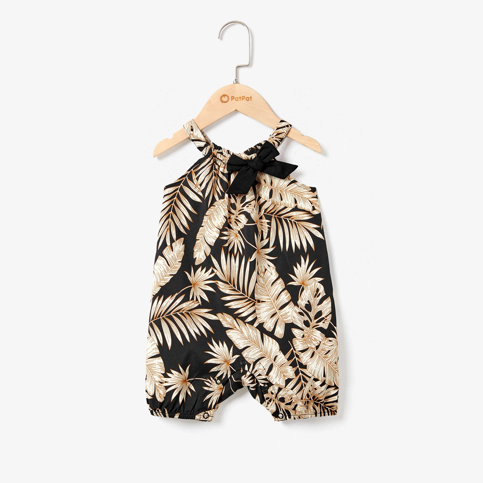 PatPat Mommy and Me Camisole Leaf Print Belted One-piece Romper Suitable for Summer Season Soft and Comfortable