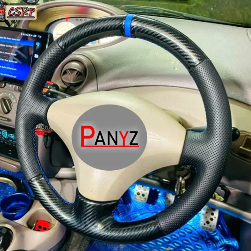 Hand Stitched Steering Wheel Cover for Toyota Platz 2002 2003 2004 2005 Braid Carbon Leather Cover Accessory