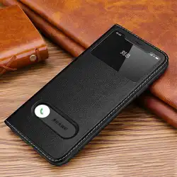 Genuine Leather Case For Iphone 11 12 13 14 15 16 Pro XS Max Case Window View Cover For Iphone XR 14 15 16 Plus Protector