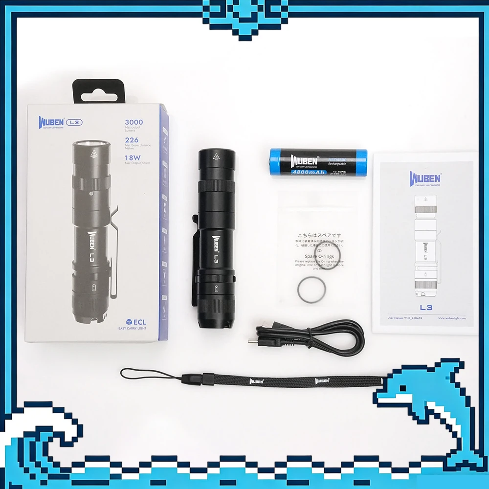 

Фонарики WUBEN L3 с высокой светоотдачей, тактический фонарь 3000 люмен, перезаряжаемый, двусторонняя зарядка, 7 режимов освещения, водонепроницаемость IP68