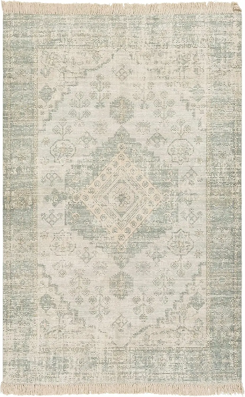 Undy Hand Woven Traditional Vintage Area Rug for Living Room Bohemian Neutral Color Medallion Hand Made Carpet with Tassel