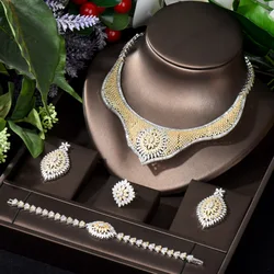HIBRIDE Clearance Price Vintage Dubai 2 Tones Jewelry Set for Women Cubic Zirconia Bridal Earrings and Necklace Set bijoux