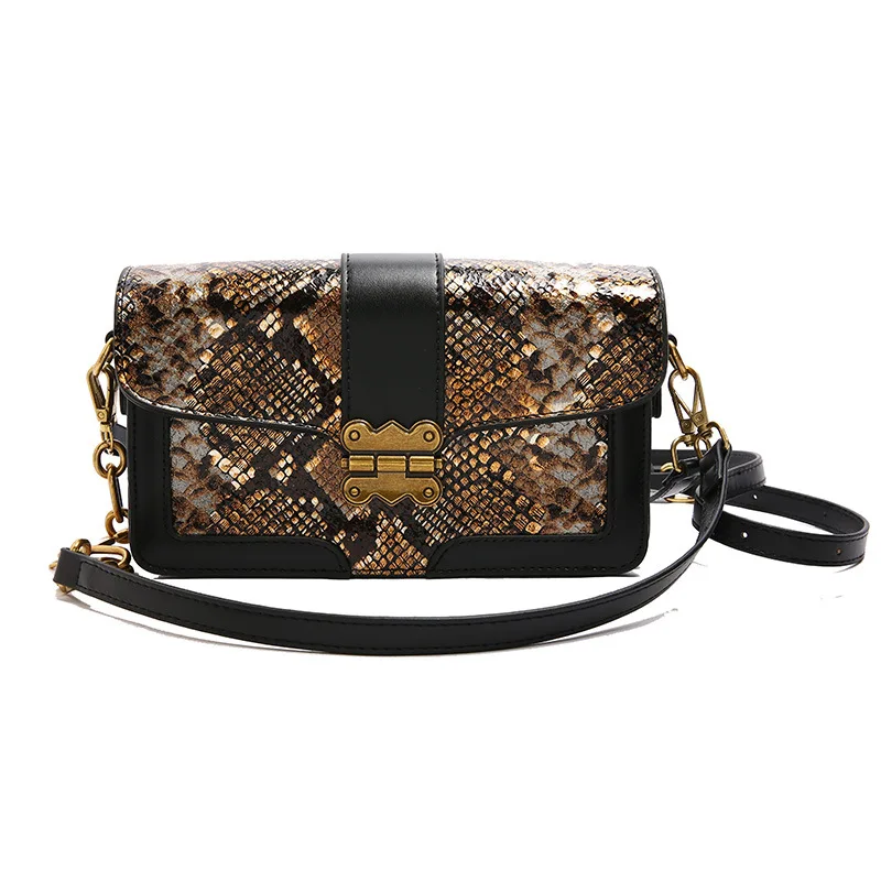 Woman Fashion Snake Shoulder Bag New Luxury Brand Designer Handbags Butterfly Lock Buckle Leather Crossbody Small Square Bag