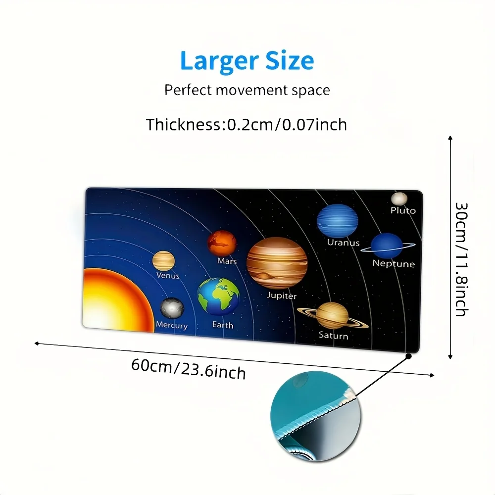 Tappetino per mouse extra large con sistema solare con fondo in gomma, design antiscivolo, stampa Vivid Galaxy e Planet, accessori per computer