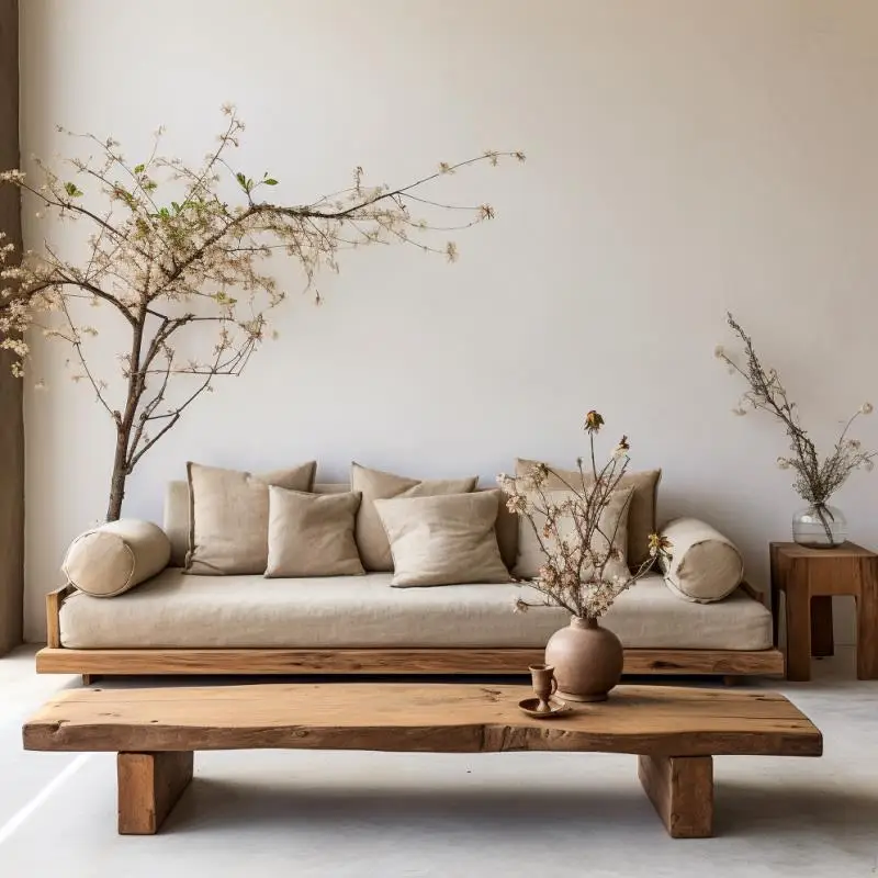 

Japanese-styl straight-row sofa coffee table combination double straight-row atmosphere three people