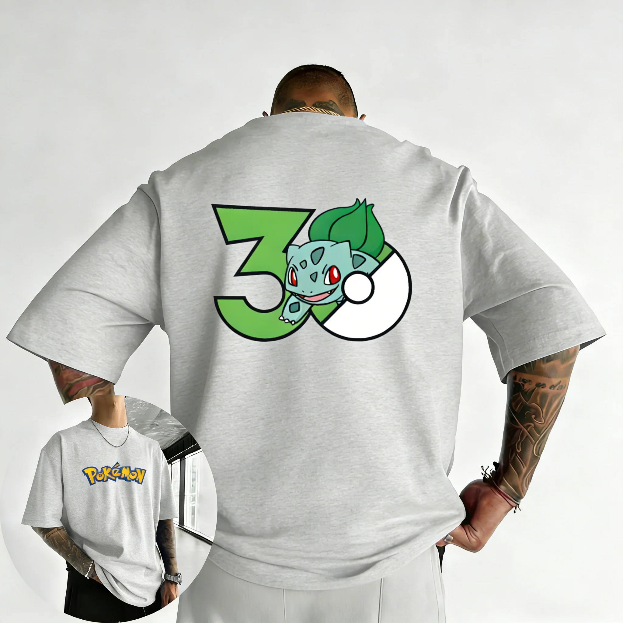 camiseta-comemorativa-do-30º-aniversario-pokemon-bulbasaur-2026-nova-colecao-verao-masculina-e-feminina-solta-hip-hop-algodao-puro-top-da-moda
