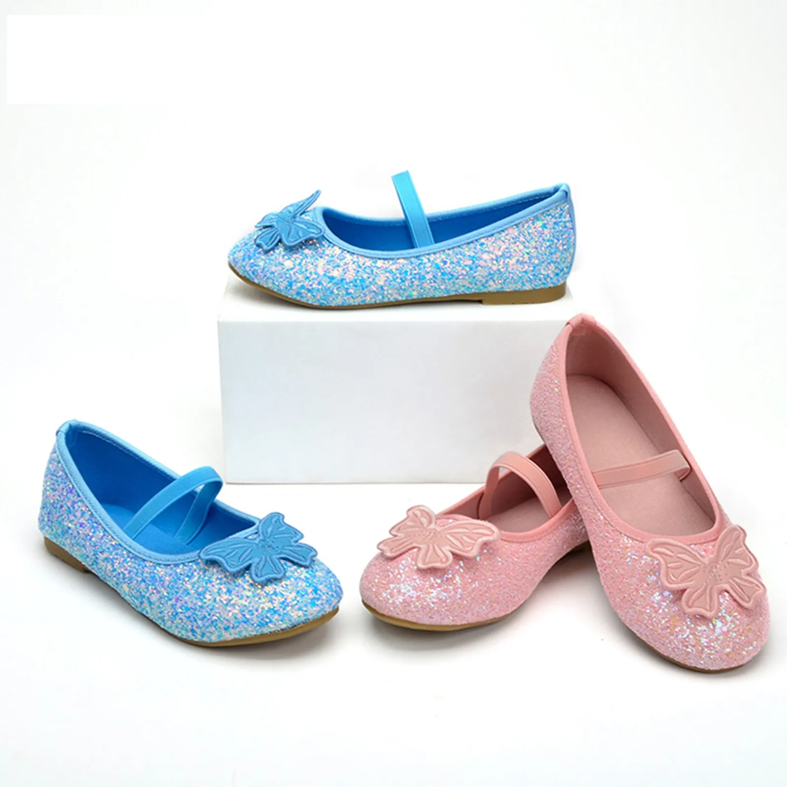 Spring Summer Girls Shoes Elastic baby Kids Flats For Children Shoes blue Sequined Princess Shoes For Girls Wedding Shoes