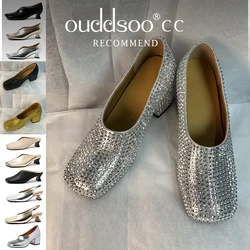 Ods Women's Loafers Genuine Leather Luxury Shoes Sss Grade Silver Heels Gold Pumps Square Toe Elegant Mary Janes Shoes For Women