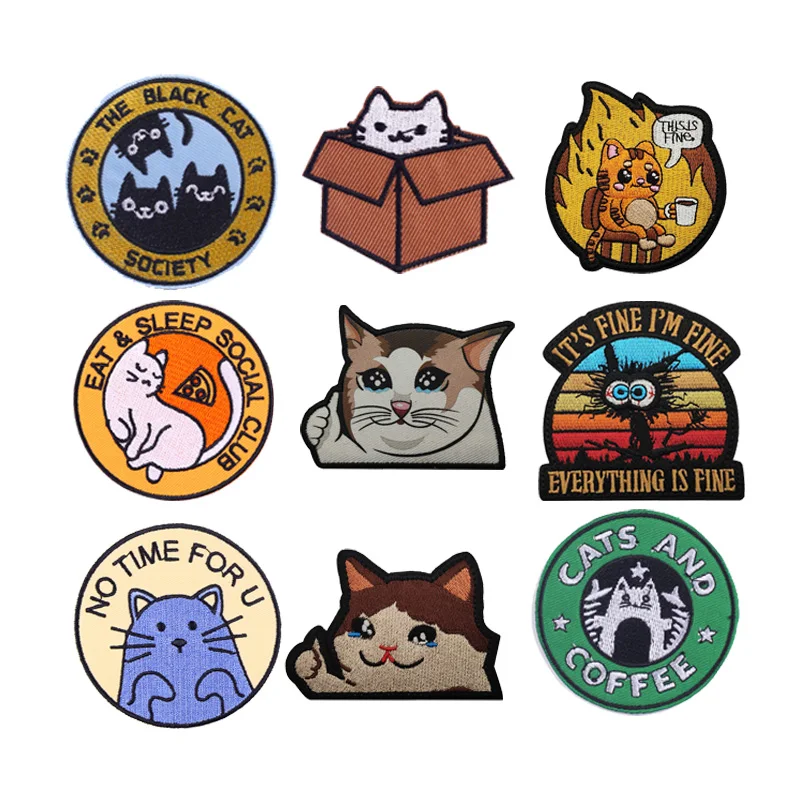 Creative Bag Accessories Badge EAT &SLEEP SOCIAL CLUB Cat Embroidered Patch Top Quack Cat Outdoor Badge with Hook Loop Patch