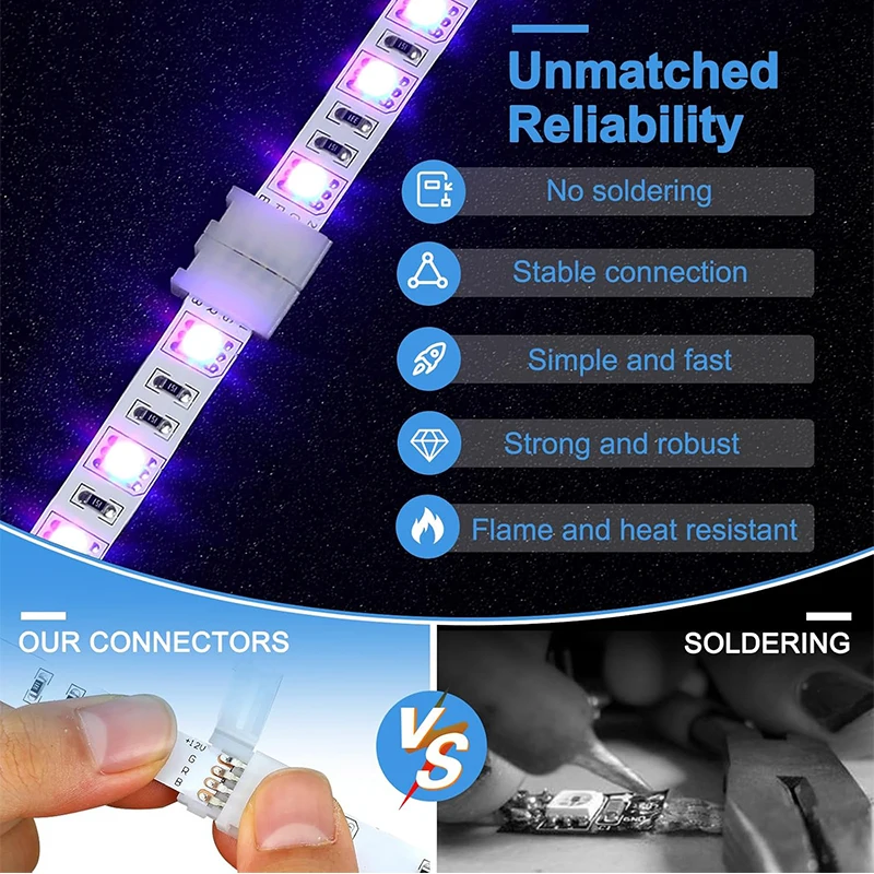 10pcs LED Strip Connector 8mm 10mm 2 Pin 4 Pin 3528 5050 RGB Single Color Solderless PCB Board Wire Free Welding Connectors
