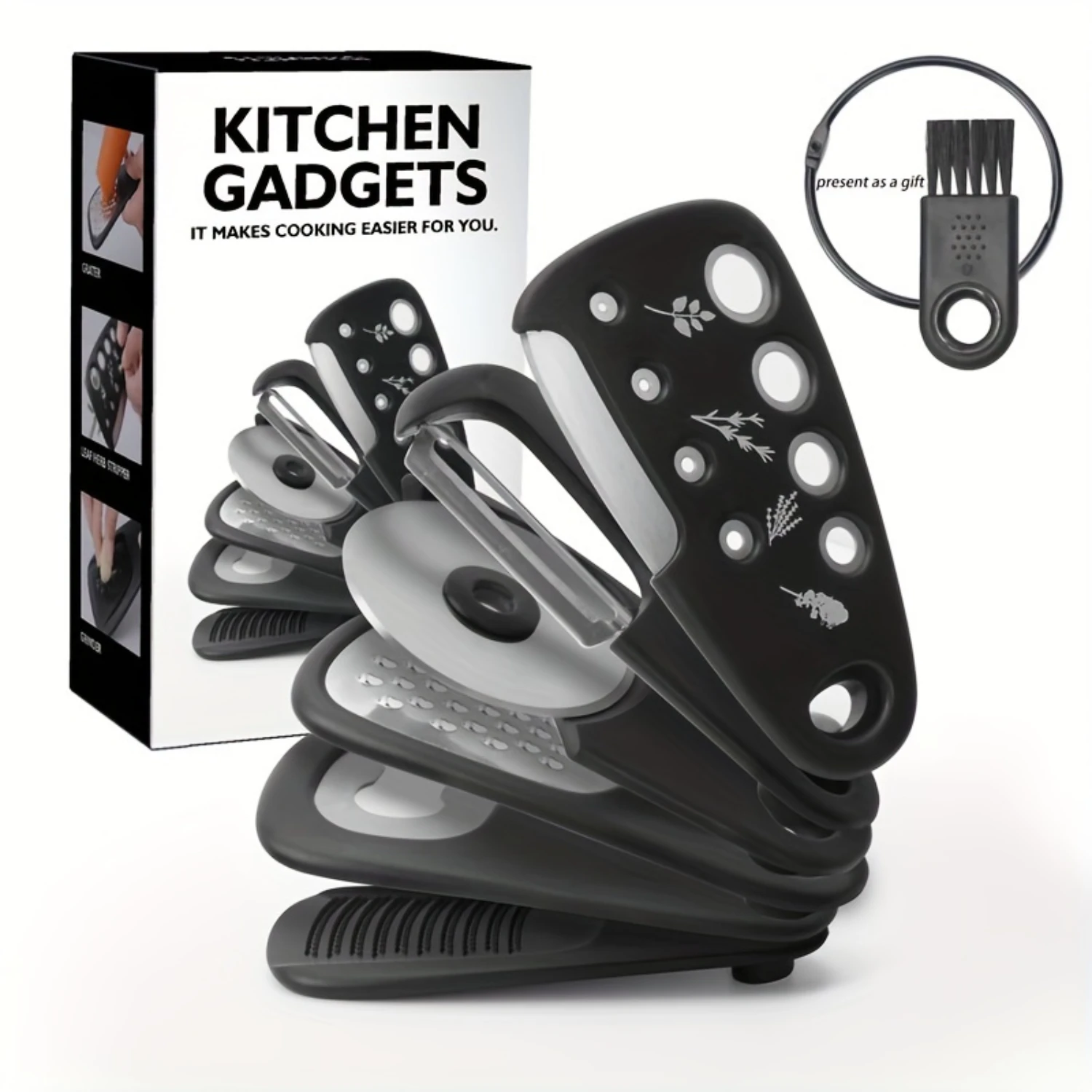 6-Piece  Gadget Set  Multifunctional Tools Including Vegetable Peeler, Herb & Garlic Grater, Can Opener, Cheese Shredder, Pizza