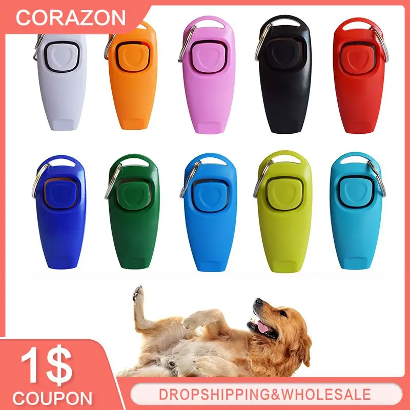 Pet Cat Dog Training Clicker Plastic New Dog Click Trainer Portable Auxiliary Adjustable Wristband Sound Key Chain Dog Supplies