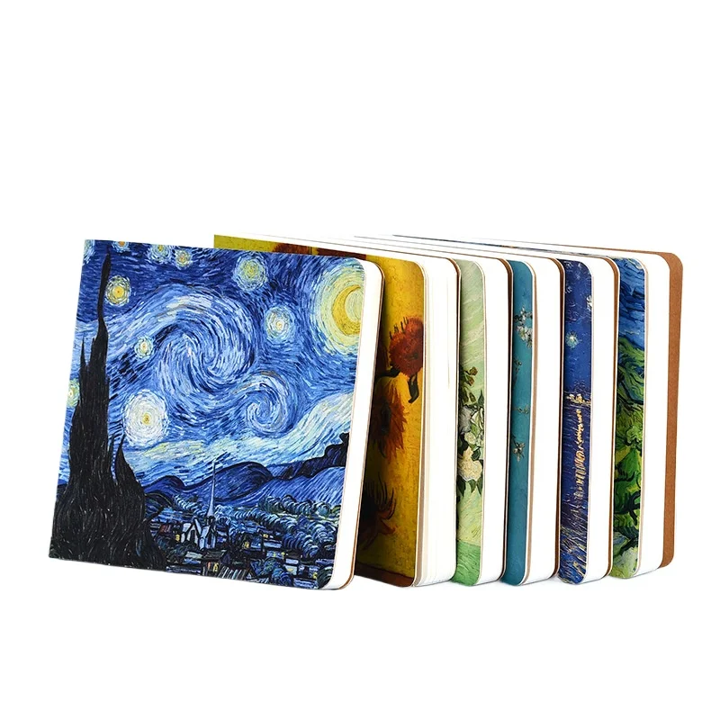 square notebooks for students Van Gogh oil painting journal notebook Sunflowers Starry Sky art blank interior hand drawn book