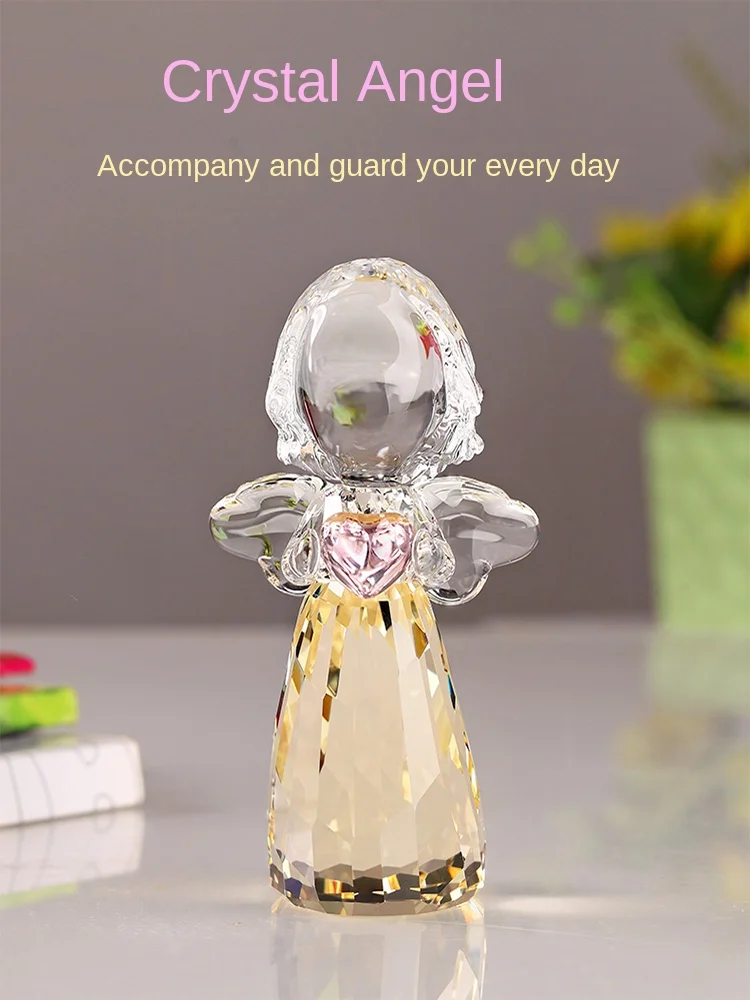 

Crystal Cherub Statue Collectible Glass European Character Decoration Figurine Home Decoration Christmas Children's Gift