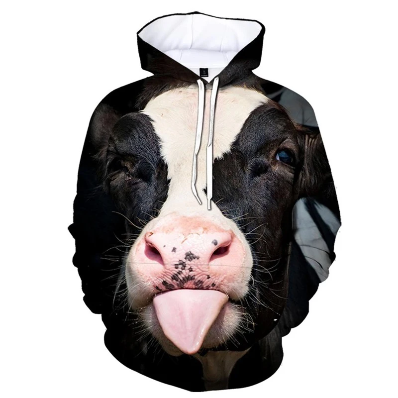 Funny Cow Graphic 3D Print Hoodies Women Men Fashion Hip Hop Long Sleeve Hooded Sweatshirts Streetwear Pullovers Female Clothing