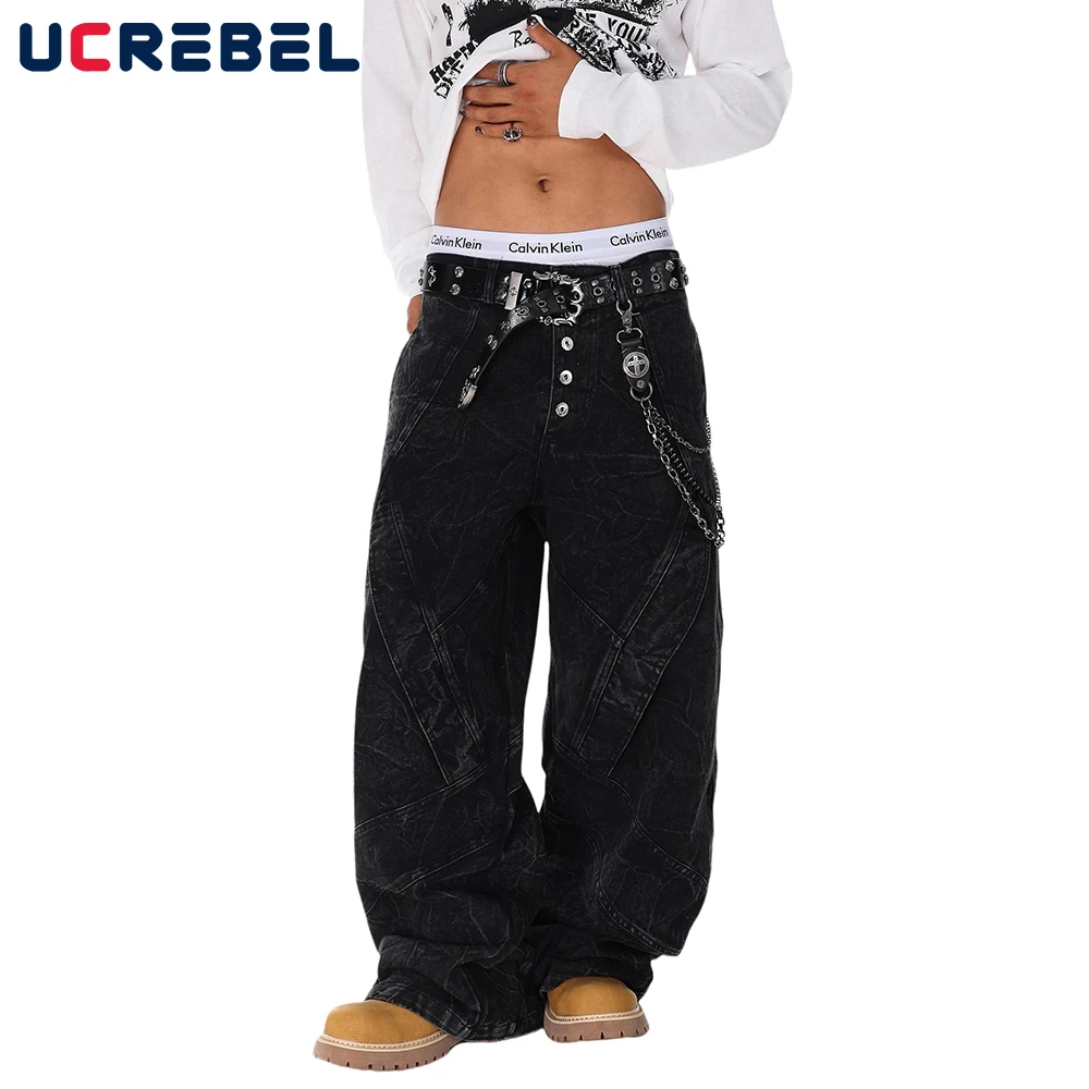 

Широкие джинсы, мужские карманные уличные брюки в стиле хип-хоп, потертые мешковатые джинсовые брюки, мужские