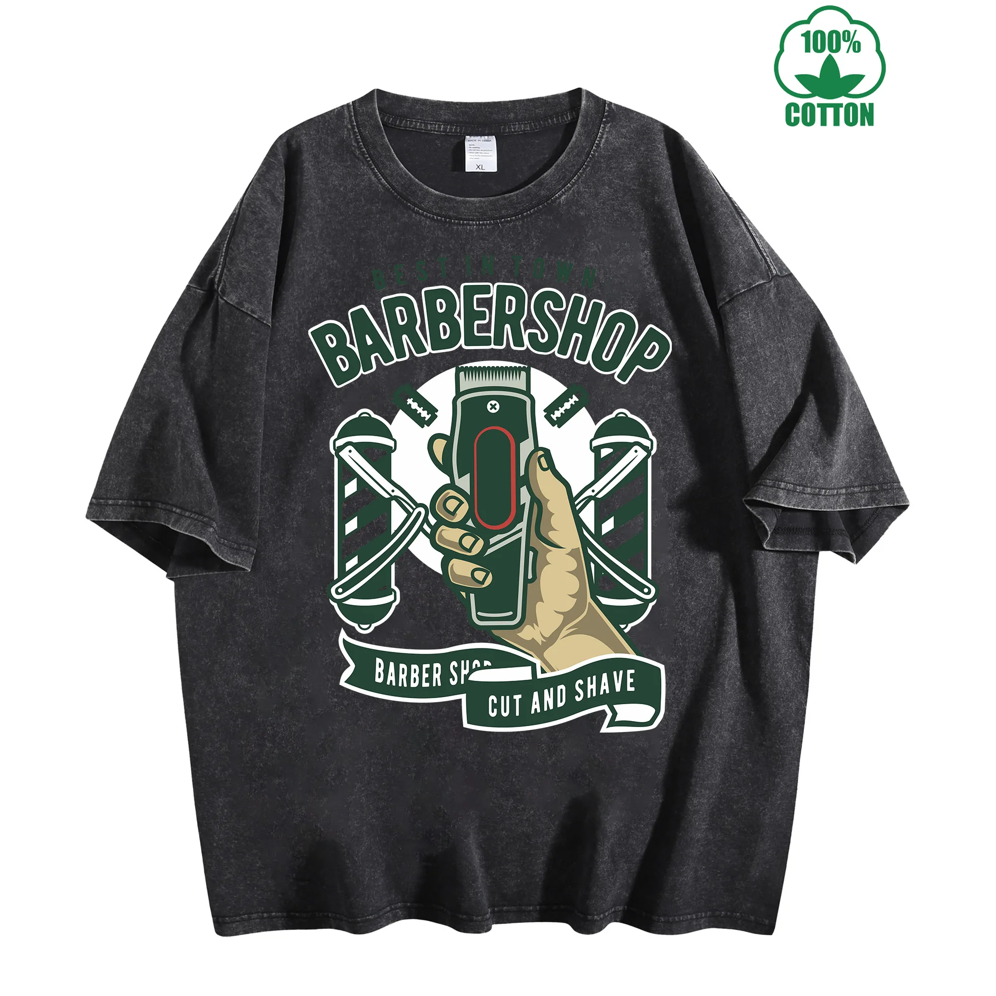 

Best in Barbershop Vintage Washed T-Shirt 230g 100% Cotton Comfortable Oversized Streetwear Unisex