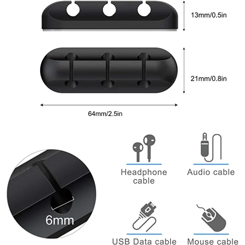 Poroso Cable Organizer Borracha USB Data Cable Winder Management Cord Clips Desktop Cable Holder para Mouse Teclado Headphone Wire