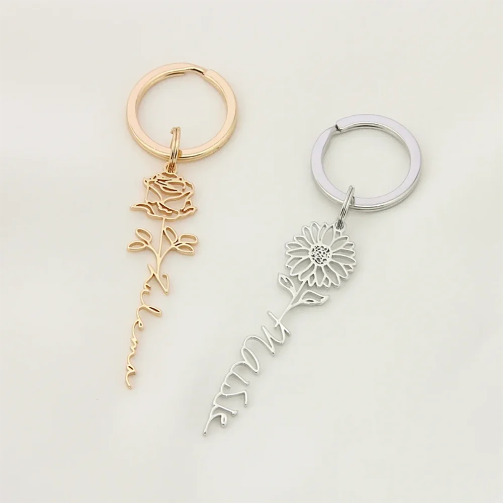 

DHQH Annual New Customized Name Birthday Flower Keychain Exquisite Personalized Keychain as a Commemorative Gift for Her