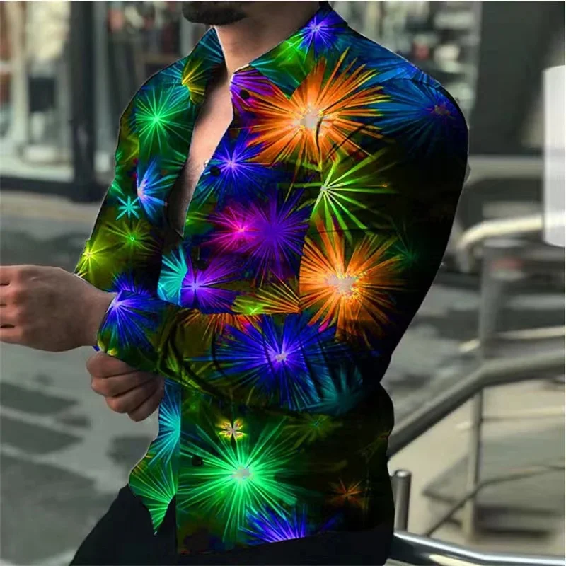 New men's luxury shirt, 3D printed pattern, (bamboo fiber fabric) 2024 men's fashionable comfortable shirt casual plus size