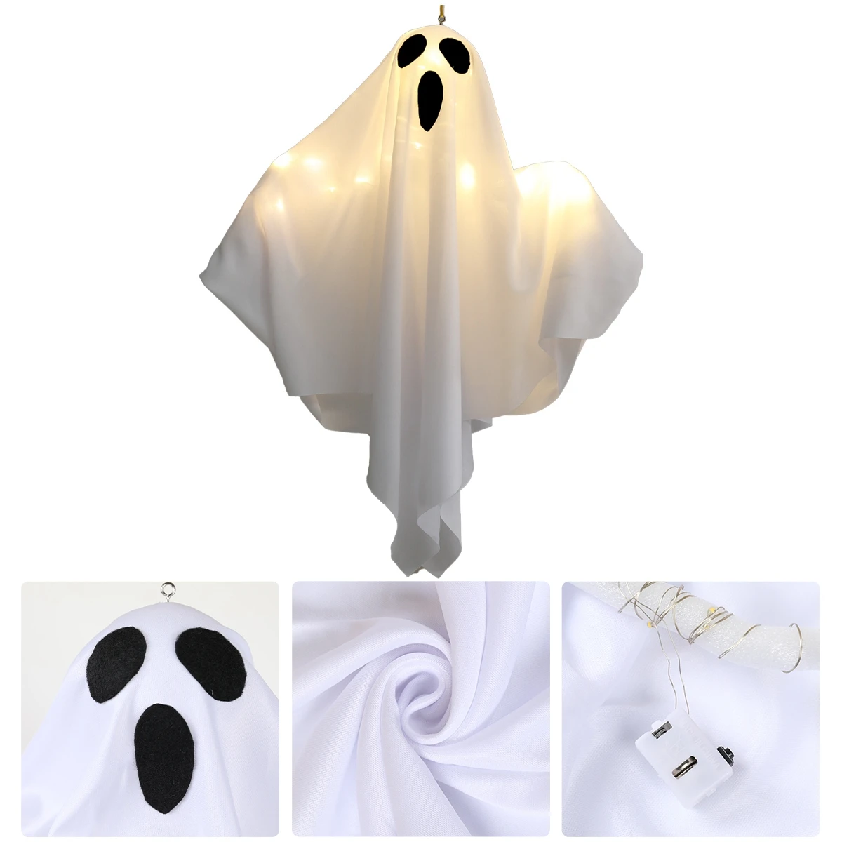 White Ghost Halloween Horror Atmosphere Creative LED Hanging Lights Decor 2024 Spooky Haunted Halloween Party Ghost Decoration